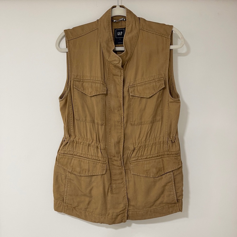 GAP Utility Field Vest Womens Large Brown Cinched Waist Pockets | Gorpcore